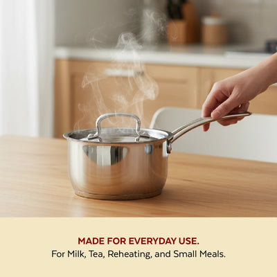 Avanti Stainless Steel Sauce Pan: Premium Quality with Snug-Fit Lid, Tri Ply Base, Non-stick, Gas & Induction Compatible, Cool-Touch Handle, Free ₹300 SS Water Bottle