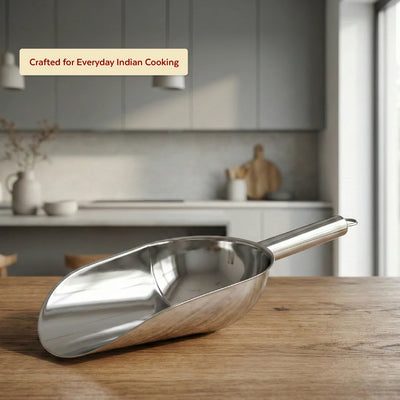 Stainless Steel Scoop: Multipurpose Shovel Design, Rust-Free, Durable, Ideal for Rice, Flour, Pulses, Grains, Hotel & Home Use