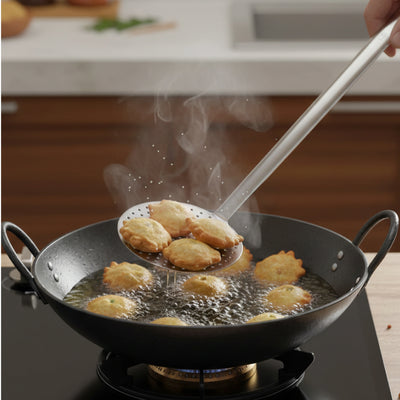 Stainless Steel Skimmer: Heat-Resistant Handle, Rust-Free, Ideal for Deep Frying, Draining & Straining