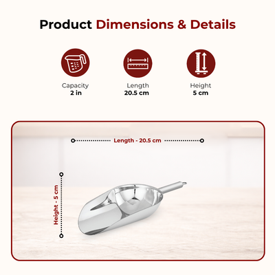 Stainless Steel Scoop: Multipurpose Shovel Design, Rust-Free, Durable, Ideal for Rice, Flour, Pulses, Grains, Hotel & Home Use