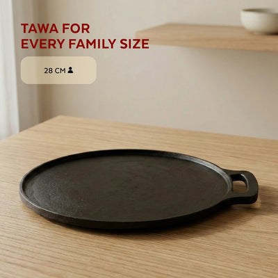 Cast Iron Dosa Tawa Single Handle 28 cm, Pre-Seasoned Traditional Pure Iron Cookware, Even Heating, Gas & Induction Compatible