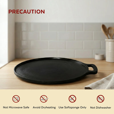 Cast Iron Dosa Tawa Single Handle 28 cm, Pre-Seasoned Traditional Pure Iron Cookware, Even Heating, Gas & Induction Compatible
