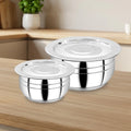 Smart Handi set with lid 2 pcs (1.5L & 2L) Stainless Steel Mirror Finish Serving Bowls, Food Grade Steel Curry & Rice Handi, Durable Kitchen Storage & Serving Utensils