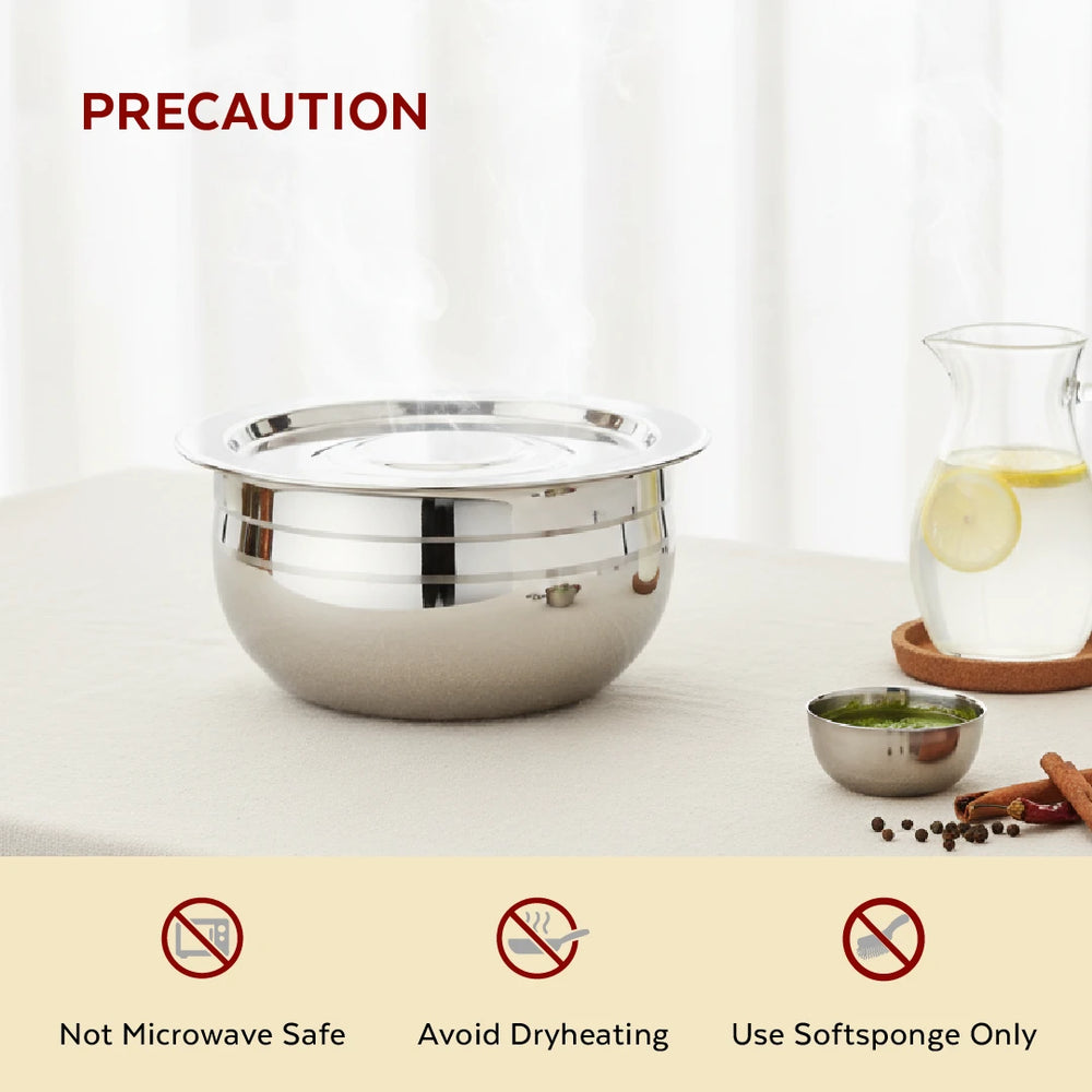 Smart Handi set with lid 2 pcs (1.5L & 2L) Stainless Steel Mirror Finish Serving Bowls, Food Grade Steel Curry & Rice Handi, Durable Kitchen Storage & Serving Utensils