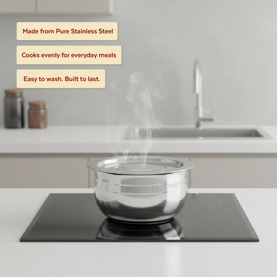 Smart Handi set with lid 2 pcs (1.5L & 2L) Stainless Steel Mirror Finish Serving Bowls, Food Grade Steel Curry & Rice Handi, Durable Kitchen Storage & Serving Utensils