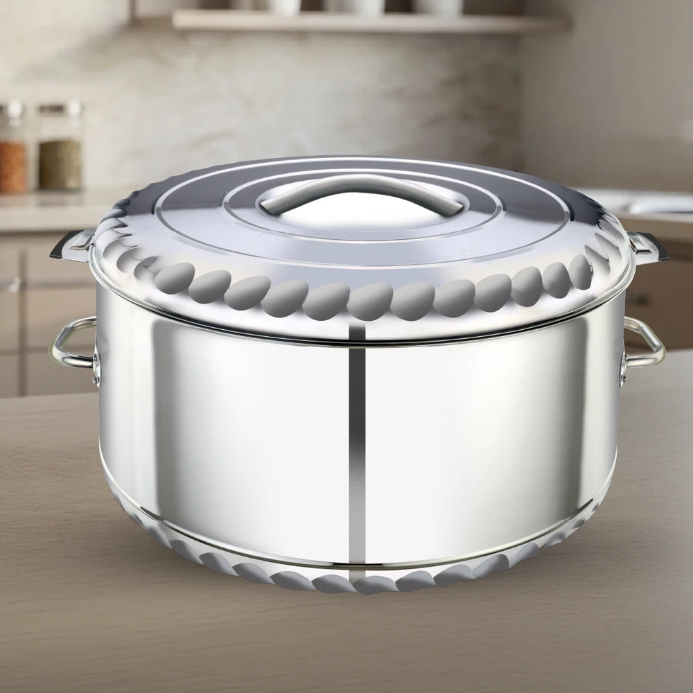 Jumbo Stainless Steel Casserole – Snug-Fit Lock, Hot Pot for Roti-Rice-Gravy-Curry, Retains Temperature, Twist Lock, Ideal for Catering & Bulk Cooking | 15L–60L