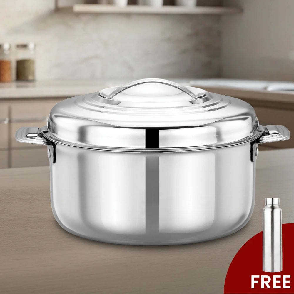 Blue Bell Stainless Steel Insulated Casserole – Snug-Fit Lock, Rust-Free & Stylish Hot Pot, Hot Pot for Roti-Rice-Gravy-Curry, Retains Temperature, Twist Lock, Free ₹300 SS Water Bottle