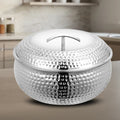 Curve Premium Double Wall Insulated Stainless Steel Casserole, Hot Pot for Roti-Rice-Gravy-Curry, Hammered Finish, Silver Hot Box with Snug Fit Lid Lid, Retains Temperature, Twist Lock