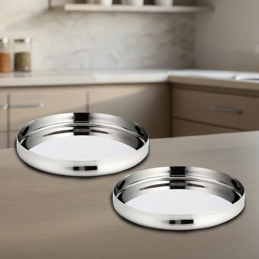 Stainless Steel Bulging Thali: 2 Pcs Set, High Quality, Mirror Finish, Durable & Rust-Free, Ideal for Daily & Festive Use, 26cm, 28cm, 30.5cm, 33cm
