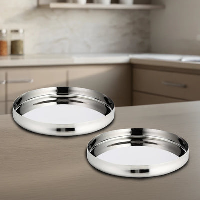 Stainless Steel Bulging Thali: 2 Pcs Set, High Quality, Mirror Finish, Durable & Rust-Free, Ideal for Daily & Festive Use, 26cm, 28cm, 30.5cm, 33cm