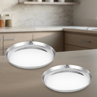 Stainless Steel China Plate - 2 Pcs Set, High Quality, Hammered Finish, Durable & Rust-Free, Ideal for Daily & Festive Use, 16.5cm, 19.2cm, 21.5cm, 24cm, 26.3cm, 28.5cm, 31cm