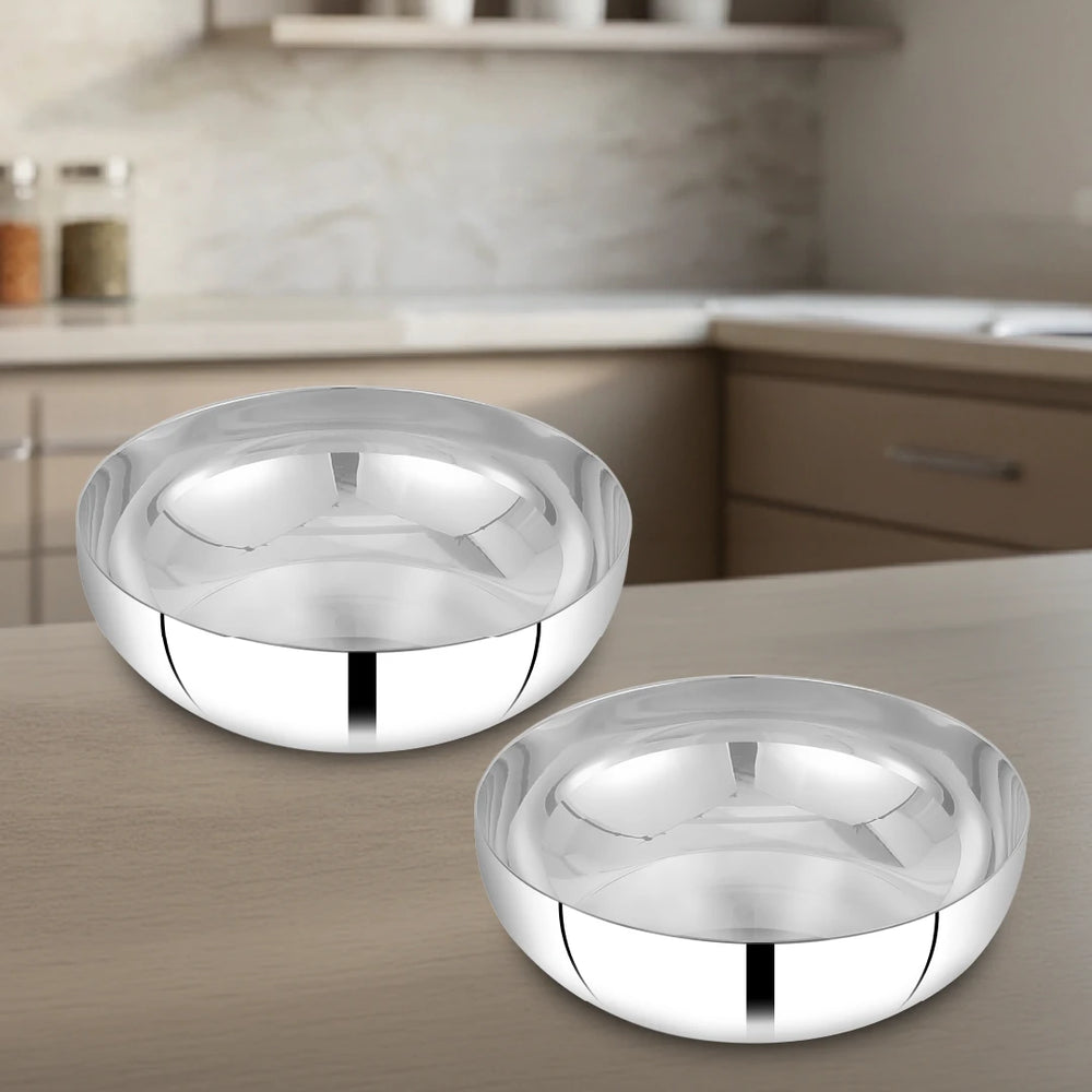 Stainless Steel Deep Bowl – 2 Pcs Set, High Quality, Mirror Finish, Rust-Free & Dishwasher Safe