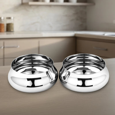 Stainless Steel Bulging Katori – 2 Pcs Set, High Quality, Mirror Finish, Rust-Free & Dishwasher Safe, Ideal for Curries, Sweets & Side Servings, 6 cm, 7 cm, 8 cm, 12 cm