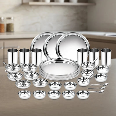 Ragga Stainless Steel Heavy Gauge Dinner Set: Rust-Free, Mirror Finish, Silver, Durable, Dishwasher Safe, Ideal Gifting Dinner Set for Anniversary, Wedding, Housewarming