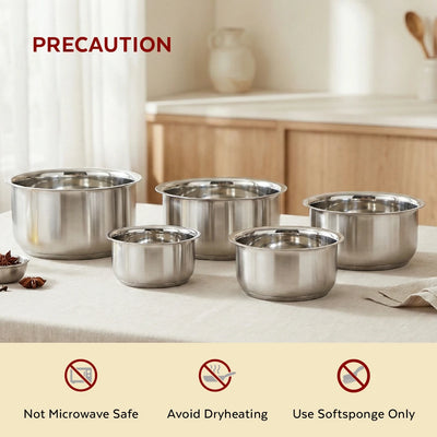 Avanti Stainless Steel Tope 5 Pc Set: Premium Quality, Multipurpose Cook & Serve Handi, Tri Ply Base, Non-stick, Gas & Induction Compatible, 12cm + 14cm + 16cm + 18cm + 20cm