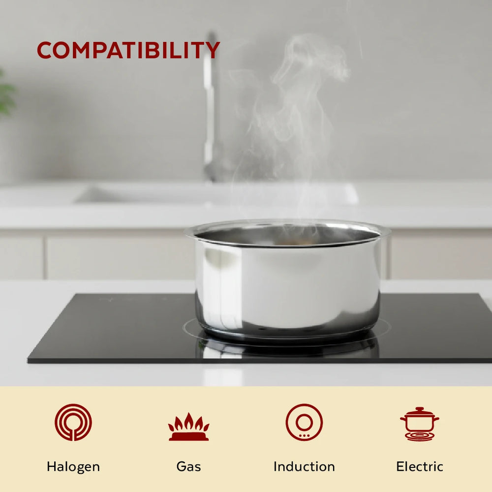 Avanti Stainless Steel Tope 5 Pc Set: Premium Quality, Multipurpose Cook & Serve Handi, Tri Ply Base, Non-stick, Gas & Induction Compatible, 12cm + 14cm + 16cm + 18cm + 20cm