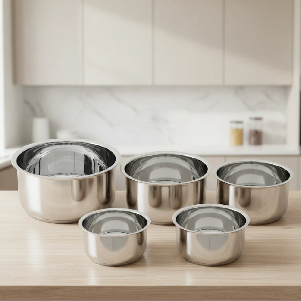 Avanti Stainless Steel Tope 5 Pc Set: Premium Quality, Multipurpose Cook & Serve Handi, Tri Ply Base, Non-stick, Gas & Induction Compatible, 12cm + 14cm + 16cm + 18cm + 20cm