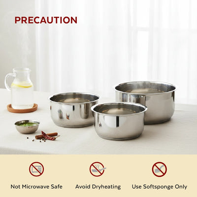 Avanti Stainless Steel Tope 3 Pc Set, Premium Quality, Multipurpose Cook & Serve Handi, Tri Ply Base, Non-stick, Gas & Induction Compatible, 12 cm + 14 cm + 16 cm