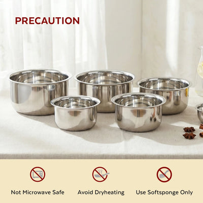 Avanti Stainless Steel Tope 5 Pc Set: Premium Quality, Multipurpose Cook & Serve Handi, Tri Ply Base, Non-stick, Gas & Induction Compatible, 12cm + 14cm + 16cm + 18cm + 20cm