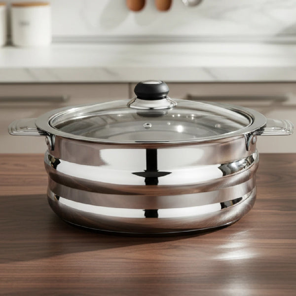 Orchid Stainless Steel Insulated Casserole with See-Through Glass Lid – Snug-Fit Lock, Rust-Free & Stylish Hot Pot, Hot Pot for Roti-Rice-Gravy-Curry, Retains Temperature, Twist Lock