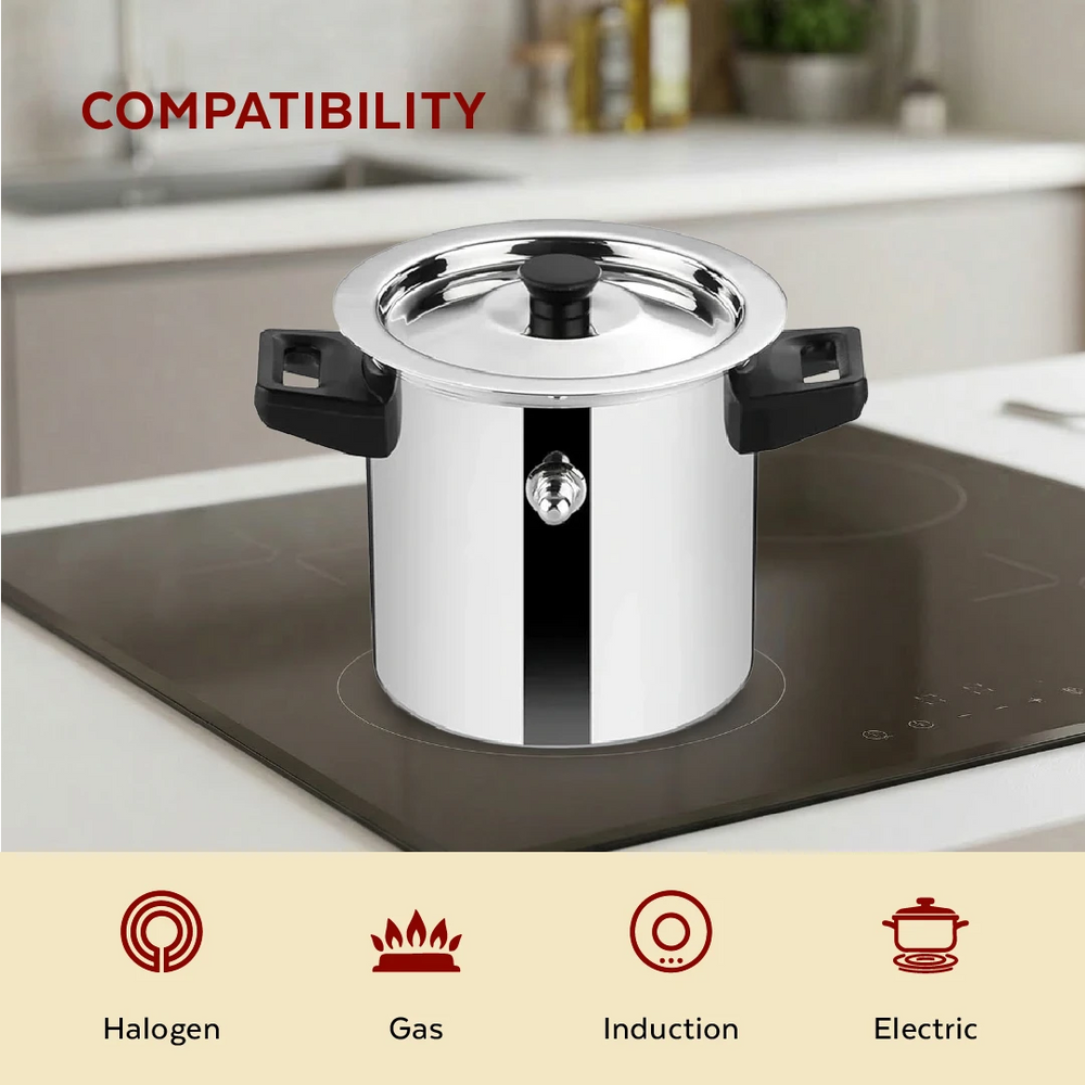 Stainless Steel Milk Boiler with Whistle, Spill-Free, Induction & Gas Compatible, Snug-Fit Lid, StayCool+ Handle & Lid Knob