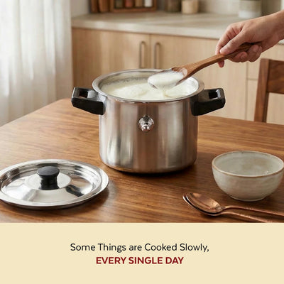 Stainless Steel Milk Boiler with Whistle, Spill-Free, Induction & Gas Compatible, Snug-Fit Lid, StayCool+ Handle & Lid Knob
