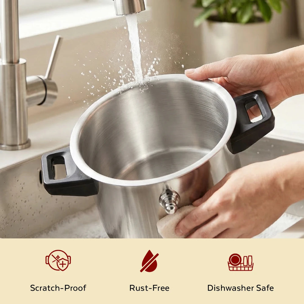 Stainless Steel Milk Boiler with Whistle, Spill-Free, Induction & Gas Compatible, Snug-Fit Lid, StayCool+ Handle & Lid Knob