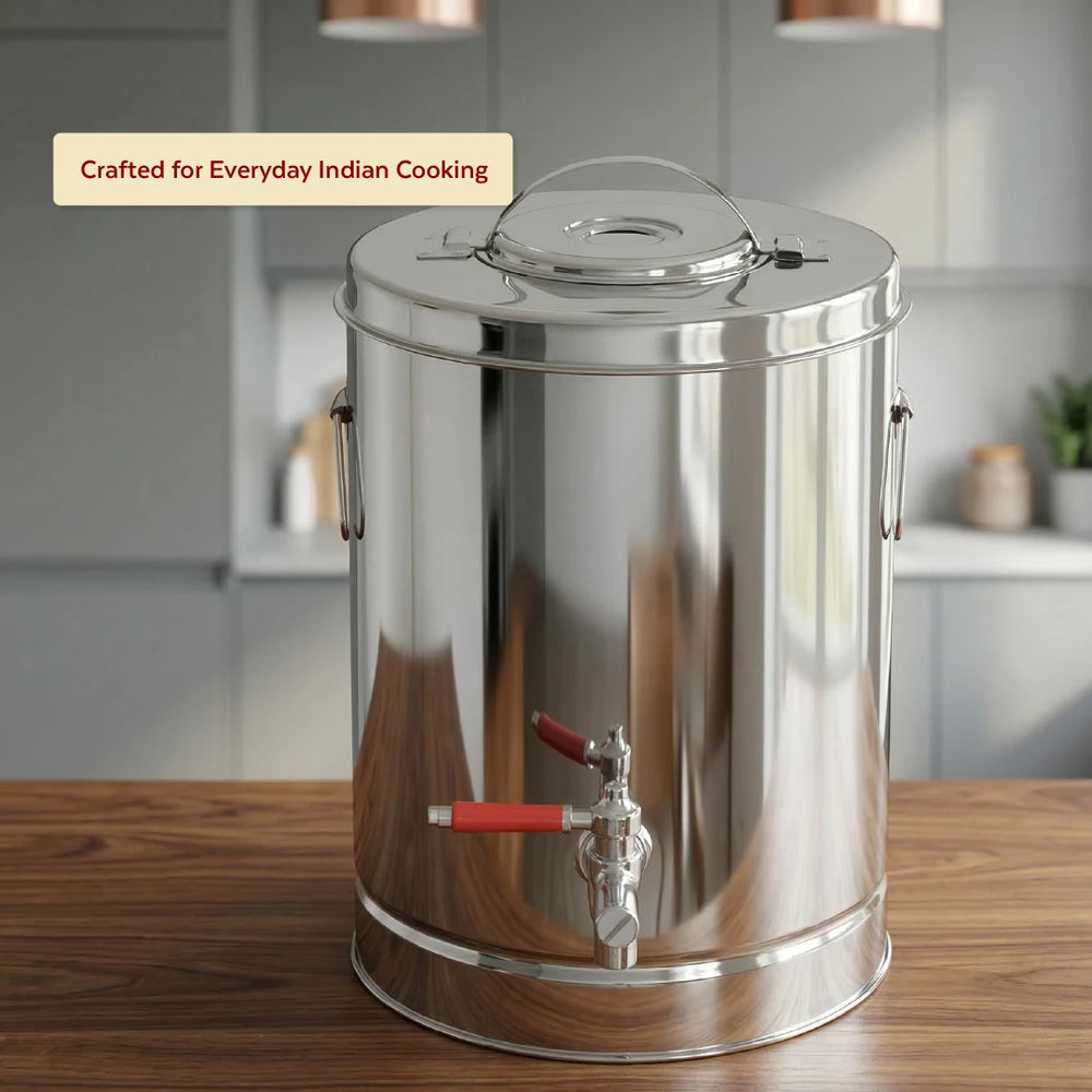 Stainless Steel Chai Pot / Tea Can with Tap – Double Wall Insulated Tea Dispenser