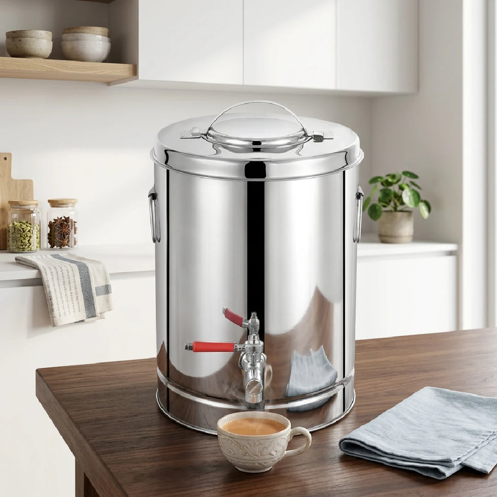 Stainless Steel Chai Pot / Tea Can with Tap – Double Wall Insulated Tea Dispenser