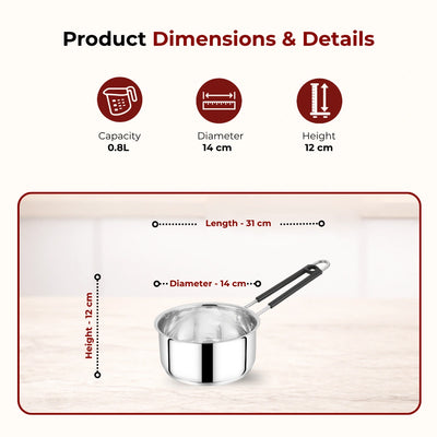 Utena Stainless Steel Sauce Pan:Tea, Milk, Soup, Maggie Pan, Tri Ply Base, Non-stick, Gas & Induction Compatible, StayCool+ Handle, 14cm / 16cm / 18cm / 20cm