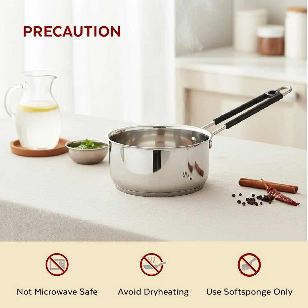 Utena Stainless Steel Sauce Pan:Tea, Milk, Soup, Maggie Pan, Tri Ply Base, Non-stick, Gas & Induction Compatible, StayCool+ Handle, 14cm / 16cm / 18cm / 20cm