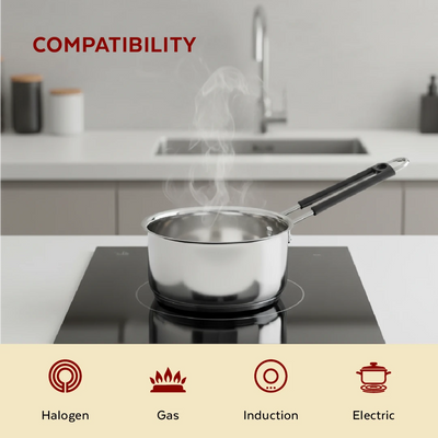 Utena Stainless Steel Sauce Pan:Tea, Milk, Soup, Maggie Pan, Tri Ply Base, Non-stick, Gas & Induction Compatible, StayCool+ Handle, 14cm / 16cm / 18cm / 20cm