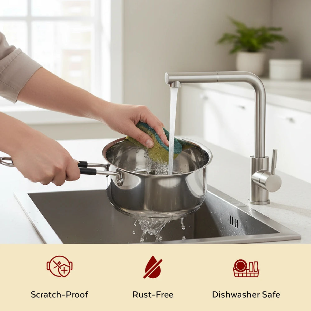 Utena Stainless Steel Sauce Pan:Tea, Milk, Soup, Maggie Pan, Tri Ply Base, Non-stick, Gas & Induction Compatible, StayCool+ Handle, 14cm / 16cm / 18cm / 20cm