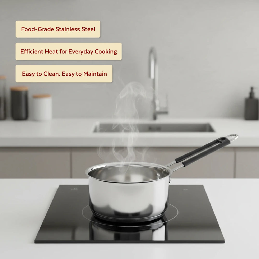 Utena Stainless Steel Sauce Pan:Tea, Milk, Soup, Maggie Pan, Tri Ply Base, Non-stick, Gas & Induction Compatible, StayCool+ Handle, 14cm / 16cm / 18cm / 20cm