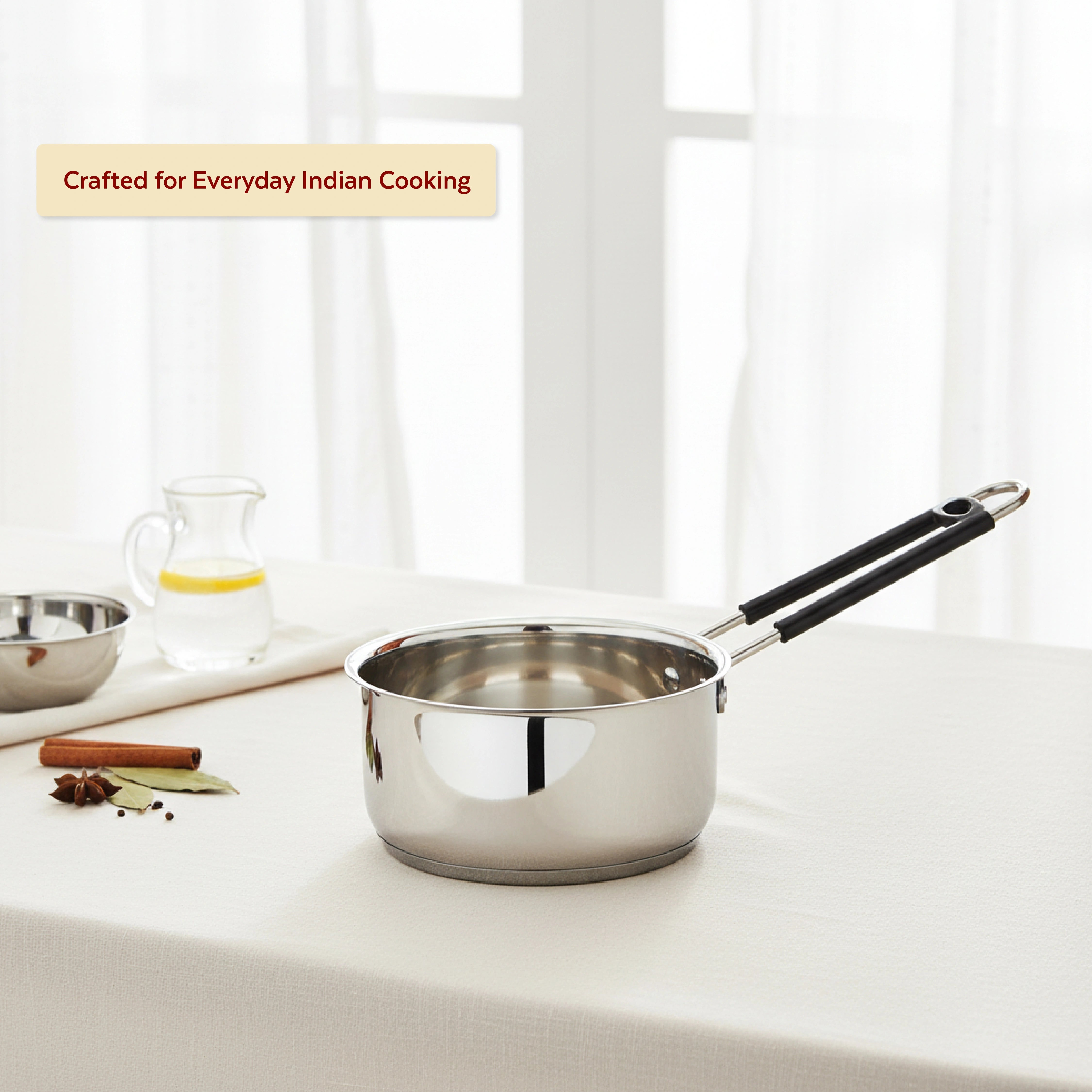 MAHAA Utena Stainless Steel Sauce Pan – Tea, Milk, Soup, Maggie Pan | Tri Ply Base | Non-stick | Gas & Induction Compatible | StayCool+ Handle | 14cm / 16cm / 18cm / 20cm