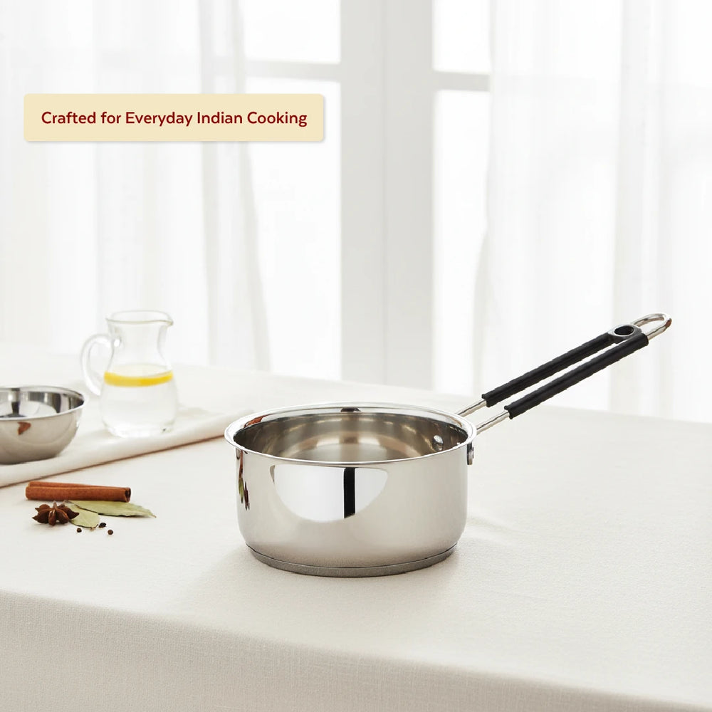 Utena Stainless Steel Sauce Pan:Tea, Milk, Soup, Maggie Pan, Tri Ply Base, Non-stick, Gas & Induction Compatible, StayCool+ Handle, 14cm / 16cm / 18cm / 20cm