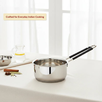 Utena Stainless Steel Sauce Pan:Tea, Milk, Soup, Maggie Pan, Tri Ply Base, Non-stick, Gas & Induction Compatible, StayCool+ Handle, 14cm / 16cm / 18cm / 20cm