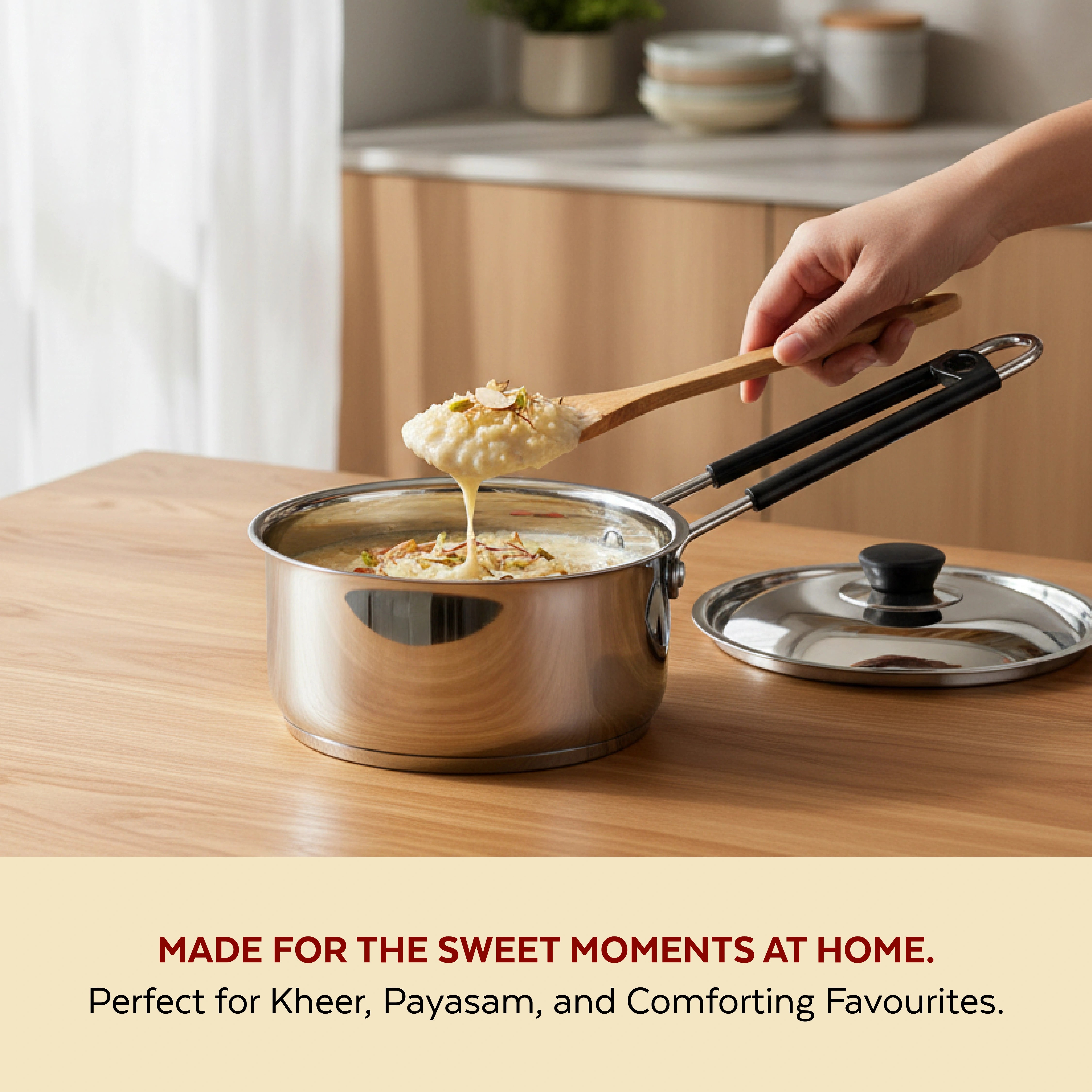 MAHAA Utena Stainless Steel Sauce Pan – Tea, Milk, Soup, Maggie Pan | Tri Ply Base | Non-stick | Gas & Induction Compatible | StayCool+ Handle | 14cm / 16cm / 18cm / 20cm