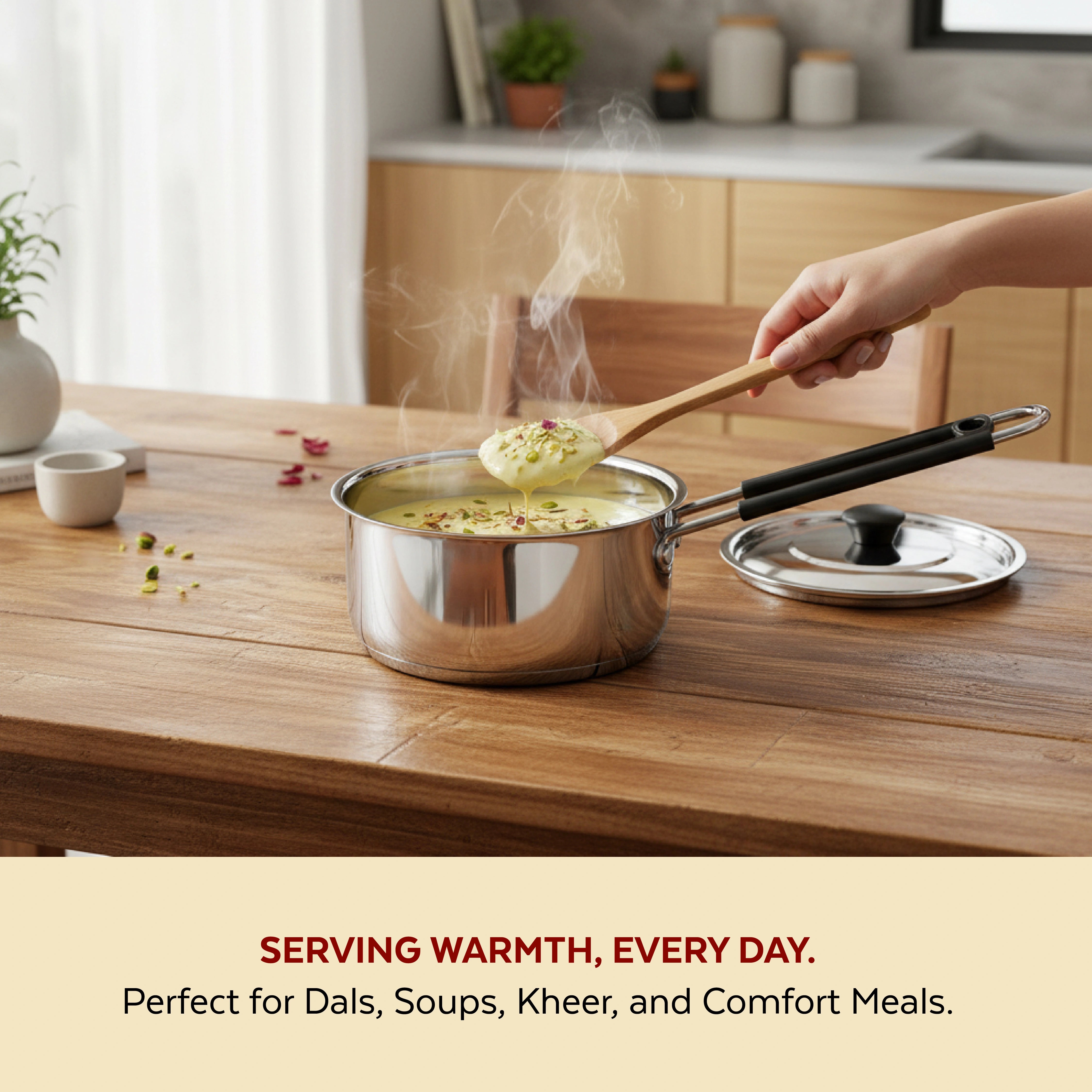 MAHAA Utena Stainless Steel Sauce Pan – Tea, Milk, Soup, Maggie Pan | Tri Ply Base | Non-stick | Gas & Induction Compatible | StayCool+ Handle | 14cm / 16cm / 18cm / 20cm