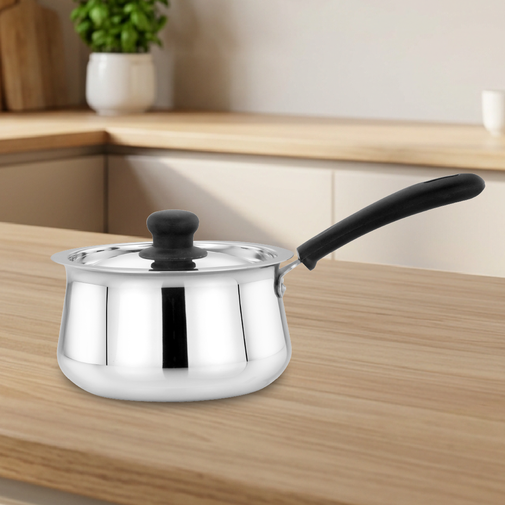Wave Stainless Steel Sauce Pan:Tea, Milk, Soup, Maggie Pan, Sustainable, Gas & Induction Compatible, StayCool + Handle | 12CM / 14CM / 16CM / 18CM