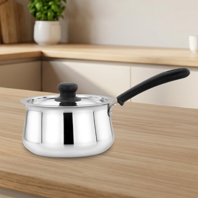 Wave Stainless Steel Sauce Pan:Tea, Milk, Soup, Maggie Pan, Sustainable, Gas & Induction Compatible, StayCool + Handle | 12CM / 14CM / 16CM / 18CM
