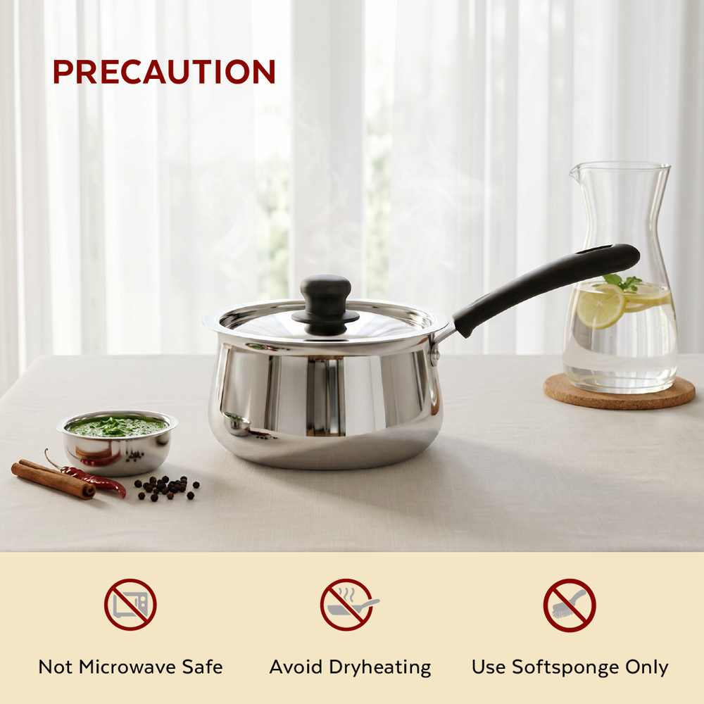 Wave Stainless Steel Sauce Pan:Tea, Milk, Soup, Maggie Pan, Sustainable, Gas & Induction Compatible, StayCool + Handle | 12CM / 14CM / 16CM / 18CM
