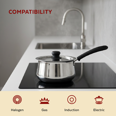 Wave Stainless Steel Sauce Pan:Tea, Milk, Soup, Maggie Pan, Sustainable, Gas & Induction Compatible, StayCool + Handle | 12CM / 14CM / 16CM / 18CM