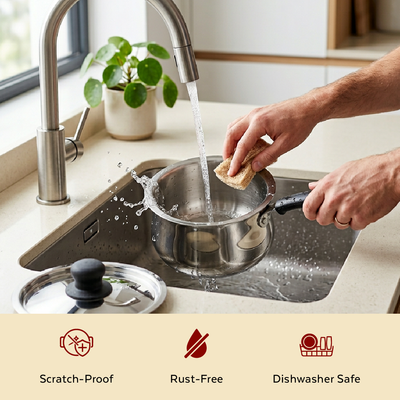 Wave Stainless Steel Sauce Pan:Tea, Milk, Soup, Maggie Pan, Sustainable, Gas & Induction Compatible, StayCool + Handle | 12CM / 14CM / 16CM / 18CM