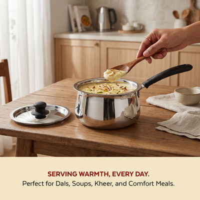 Wave Stainless Steel Sauce Pan:Tea, Milk, Soup, Maggie Pan, Sustainable, Gas & Induction Compatible, StayCool + Handle | 12CM / 14CM / 16CM / 18CM