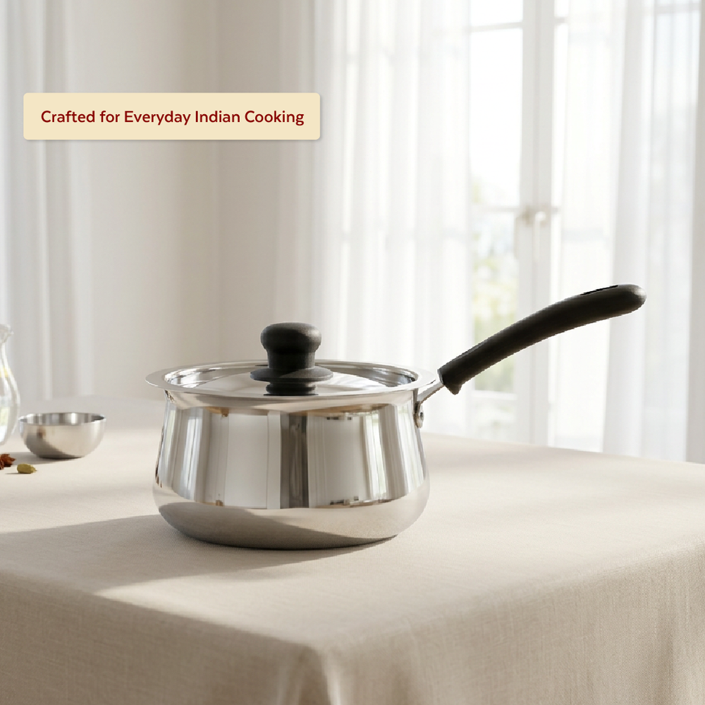 Wave Stainless Steel Sauce Pan:Tea, Milk, Soup, Maggie Pan, Sustainable, Gas & Induction Compatible, StayCool + Handle | 12CM / 14CM / 16CM / 18CM