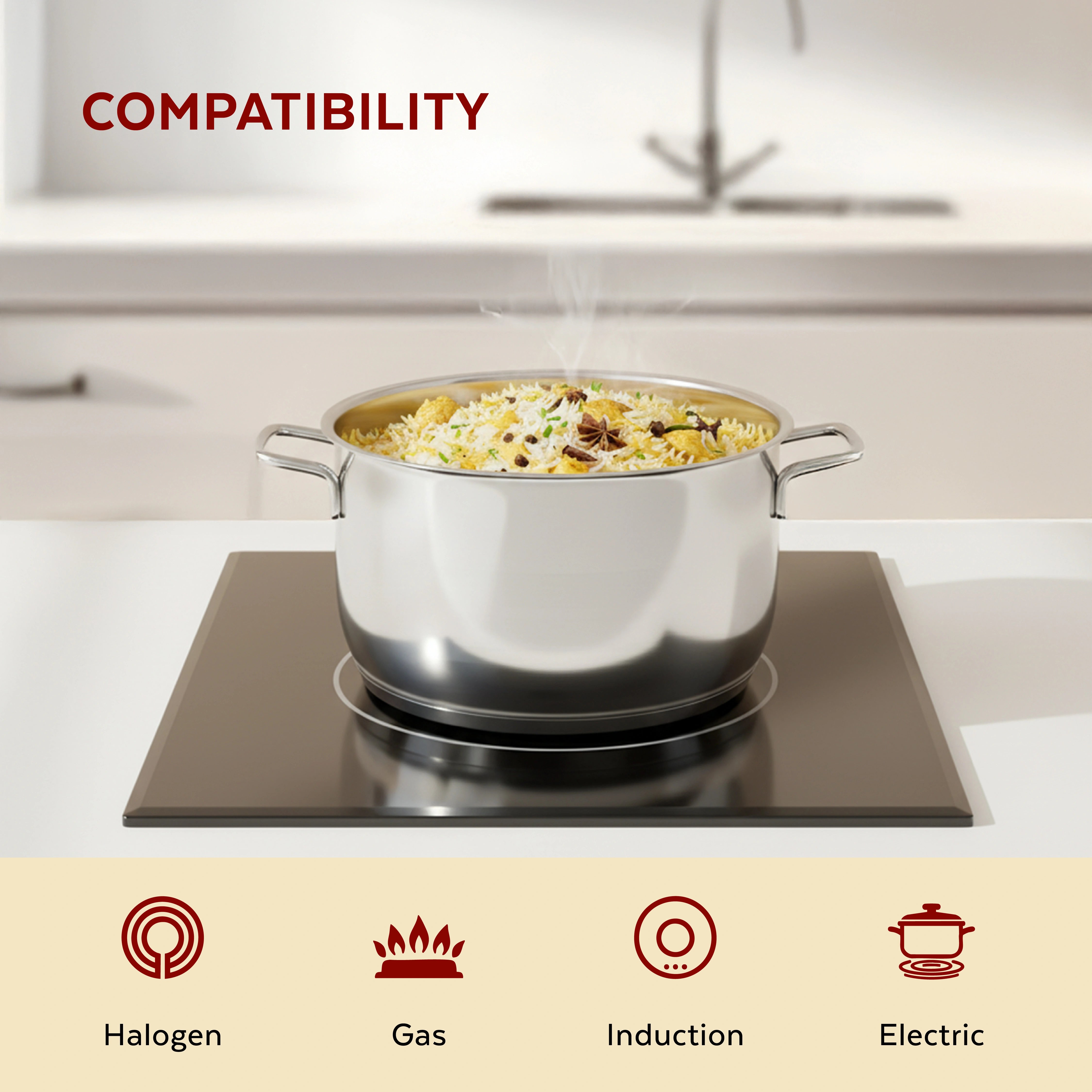 MAHAA Avanti Stainless Steel Cooking / Biryani Pot – Premium Quality with Snug-Fit Lid | Tri Ply Base | Non-stick | Gas & Induction Compatible | Cool-Touch Handle | 1.2L to 11.6L | Free ₹300 SS Water Bottle