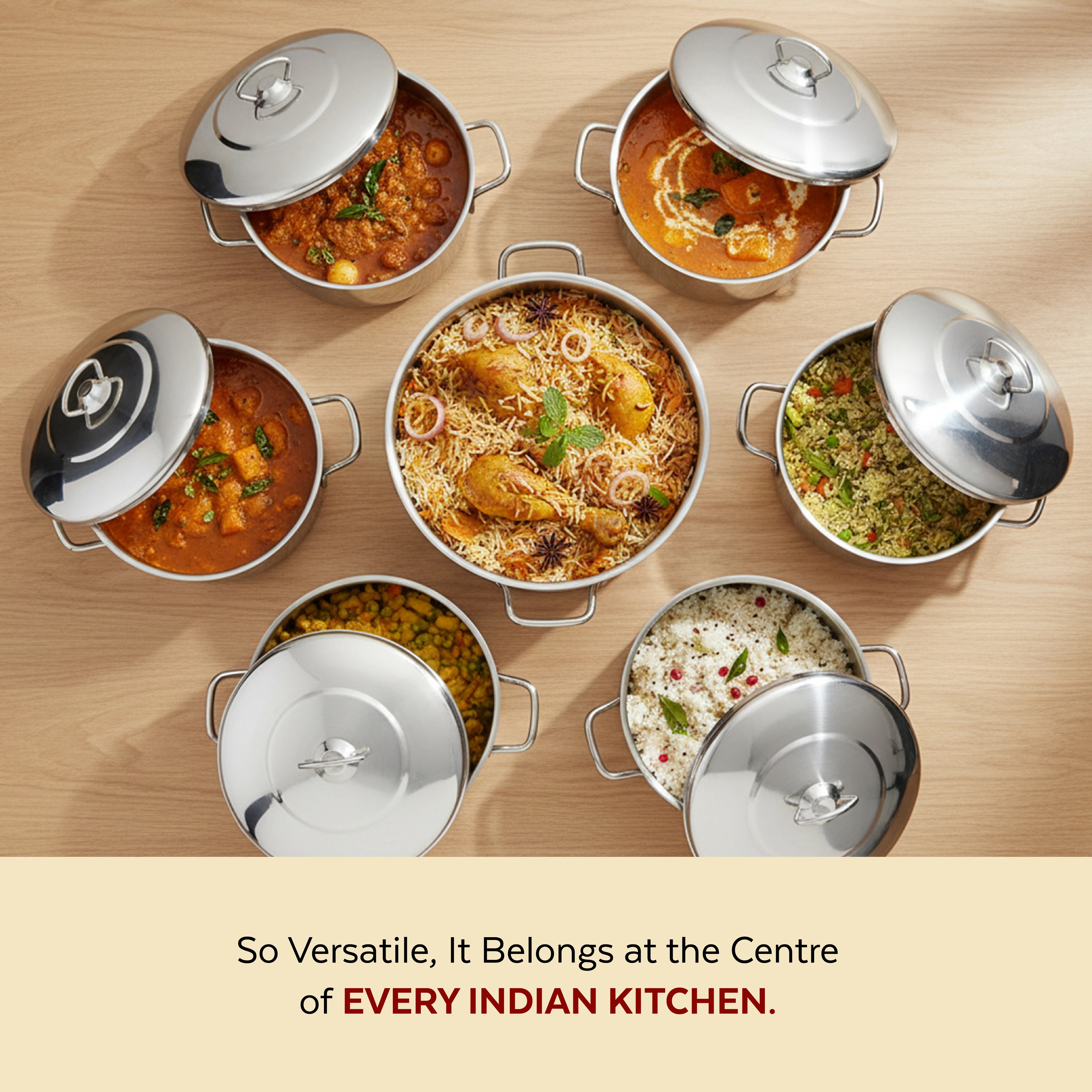 MAHAA Avanti Stainless Steel Cooking / Biryani Pot – Premium Quality with Snug-Fit Lid | Tri Ply Base | Non-stick | Gas & Induction Compatible | Cool-Touch Handle | 1.2L to 11.6L | Free ₹300 SS Water Bottle