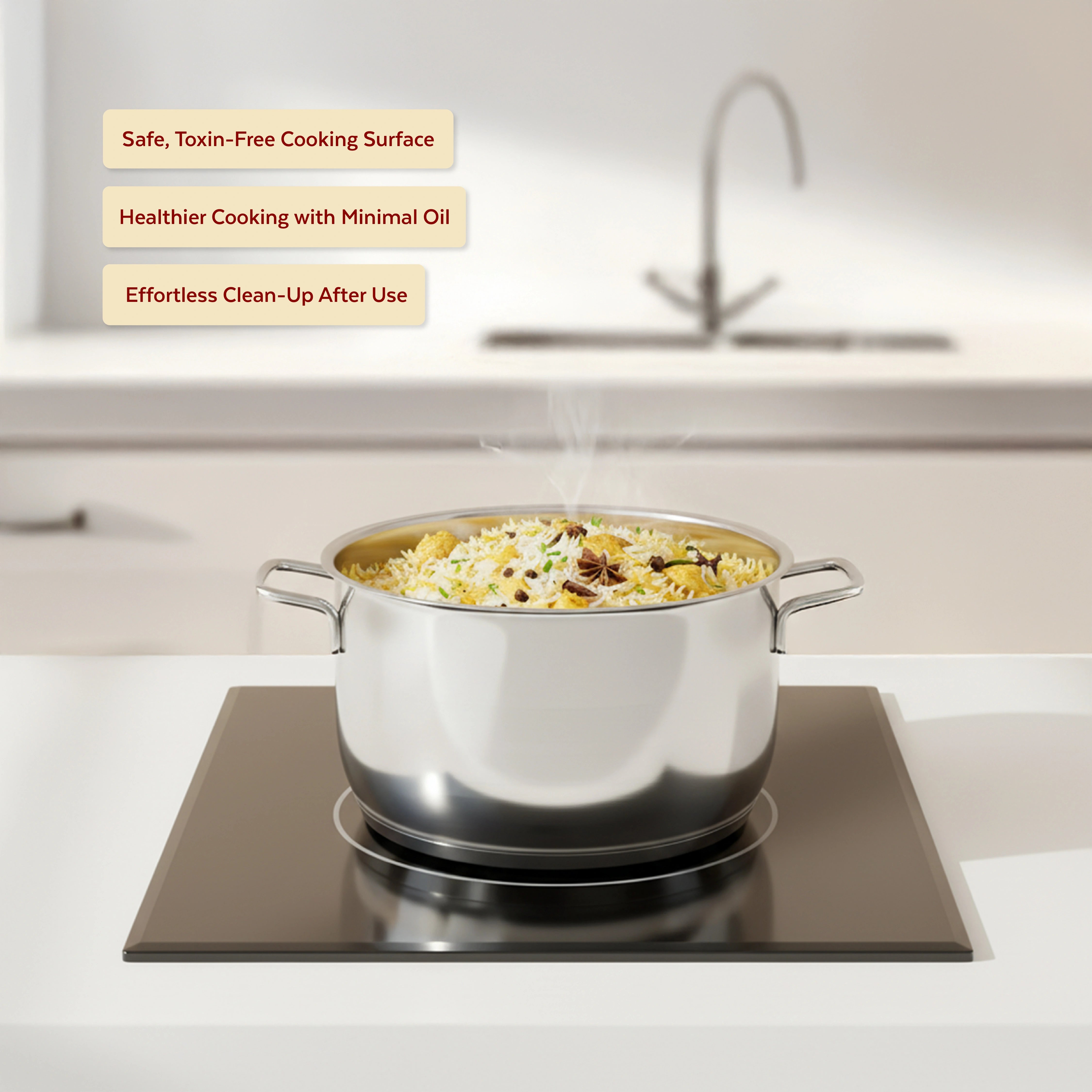 MAHAA Avanti Stainless Steel Cooking / Biryani Pot – Premium Quality with Snug-Fit Lid | Tri Ply Base | Non-stick | Gas & Induction Compatible | Cool-Touch Handle | 1.2L to 11.6L | Free ₹300 SS Water Bottle