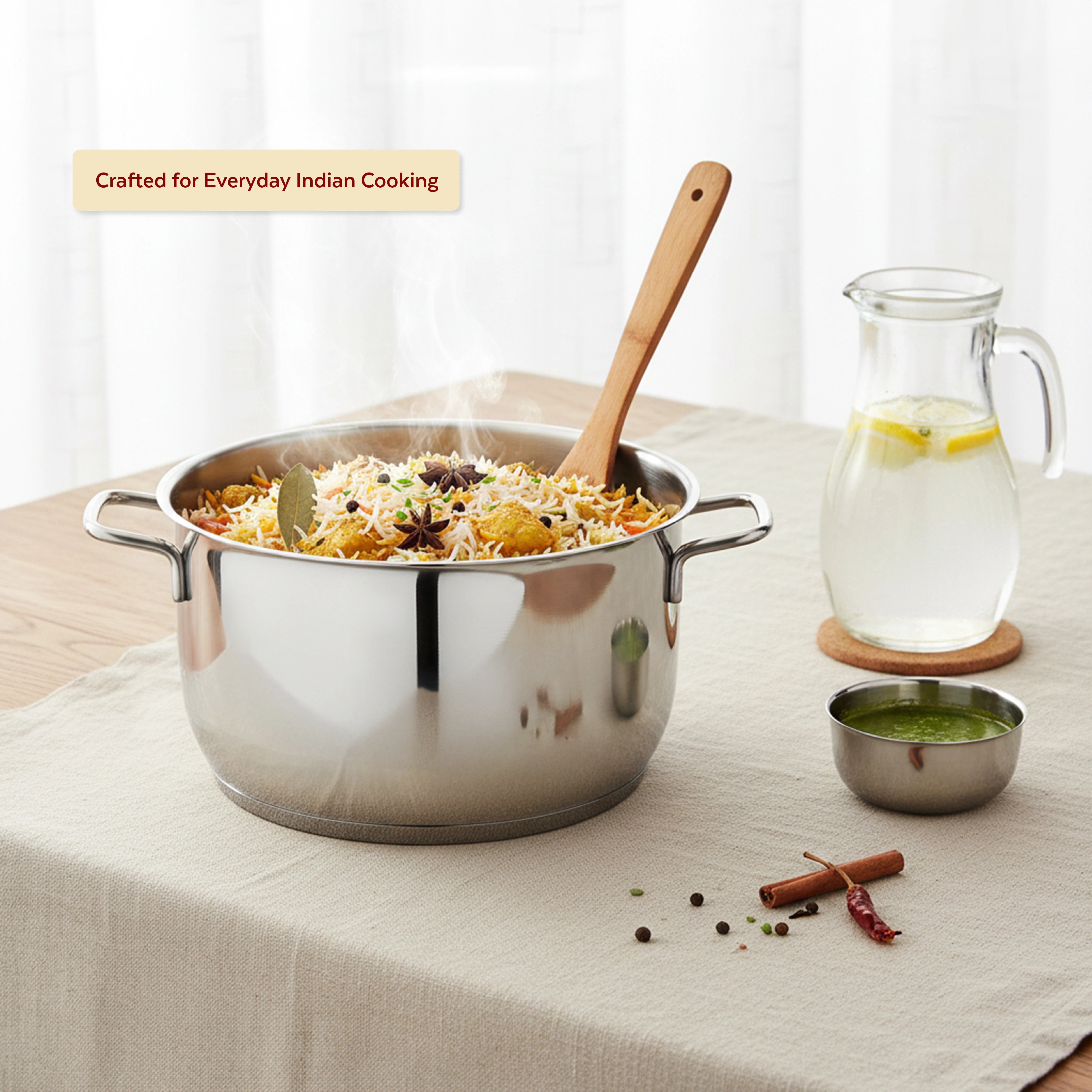 MAHAA Avanti Stainless Steel Cooking / Biryani Pot – Premium Quality with Snug-Fit Lid | Tri Ply Base | Non-stick | Gas & Induction Compatible | Cool-Touch Handle | 1.2L to 11.6L | Free ₹300 SS Water Bottle